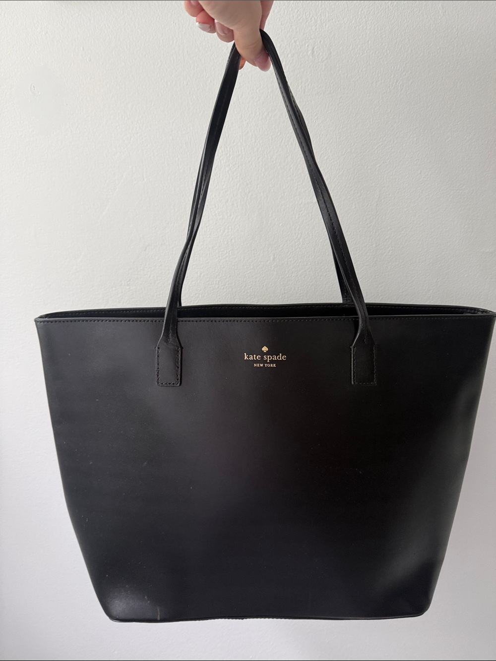 kate spade Black Leather Tote with Gold Logo